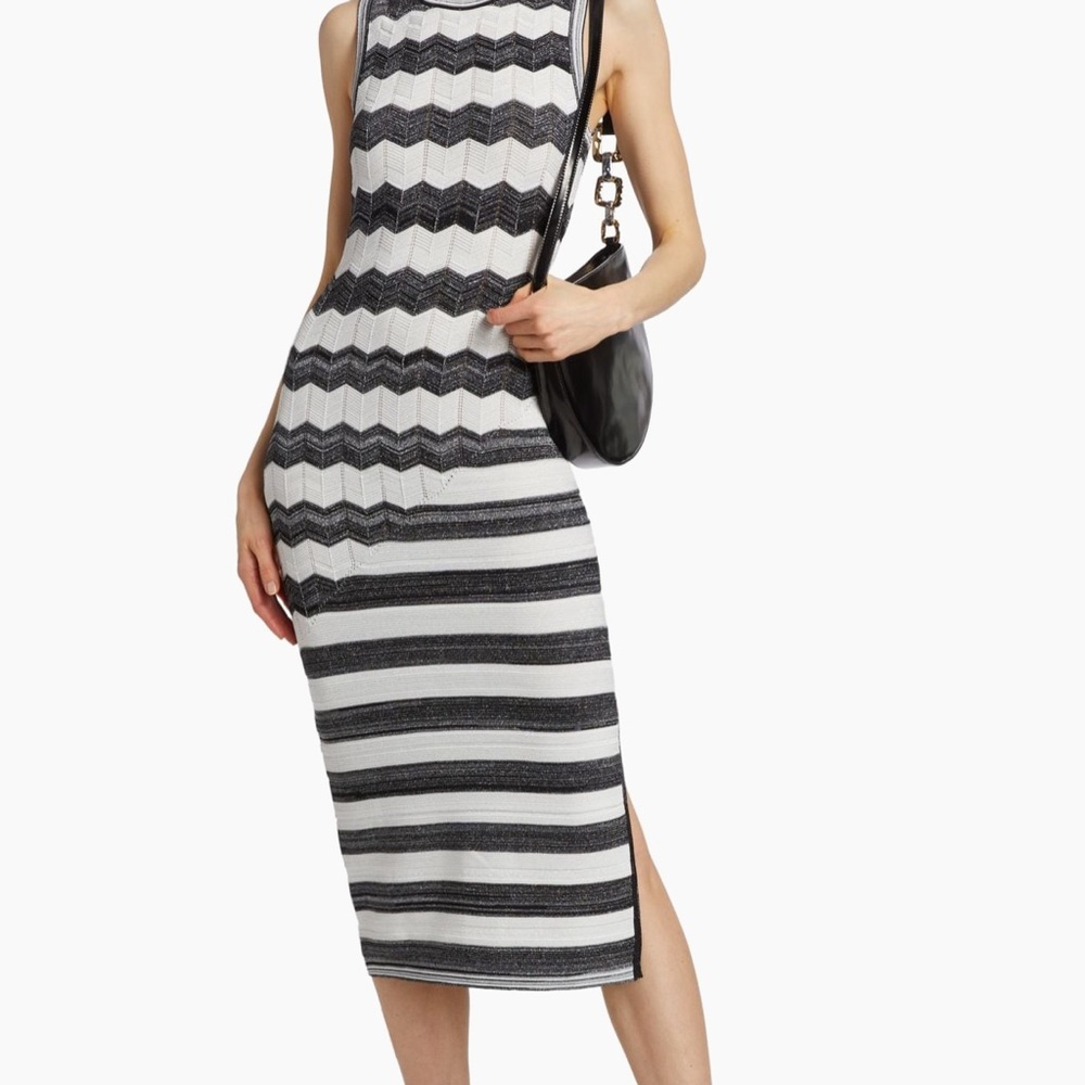Milly Asymmetric Zig-Zag Knit Midi-Dress